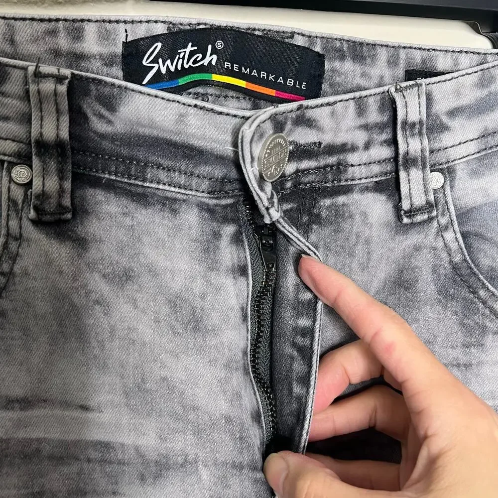 Switch Remarkable Jeans 34x30 Mens Slim Tapered Destroyed Paint Drip Streetwear